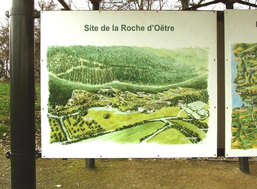 Panneau du plan aquarellé du site des Roches d'Oëtre