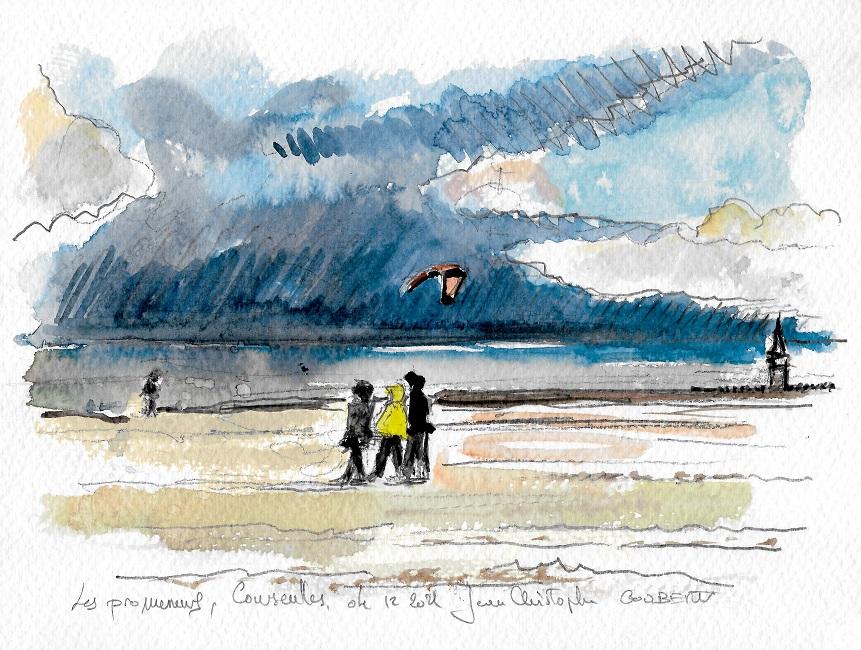 Trois promeneurs et l'averse, Courseulles-sur-Mer