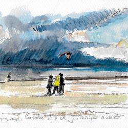 Trois promeneurs et l'averse, Courseulles-sur-Mer